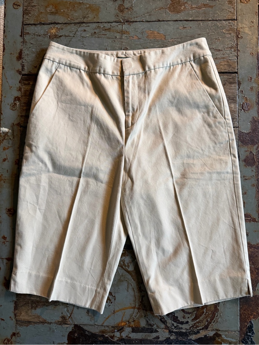 Ralph Lauren Women’s Cotton Tan Flat-Front Bermuda Shorts with Pockets